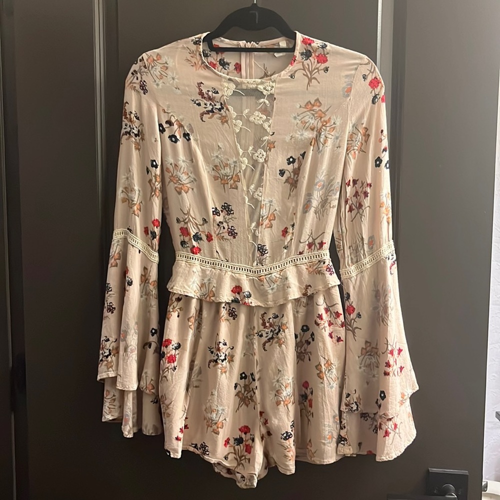 SAGE Light Pink Floral Bell Sleeve Romper